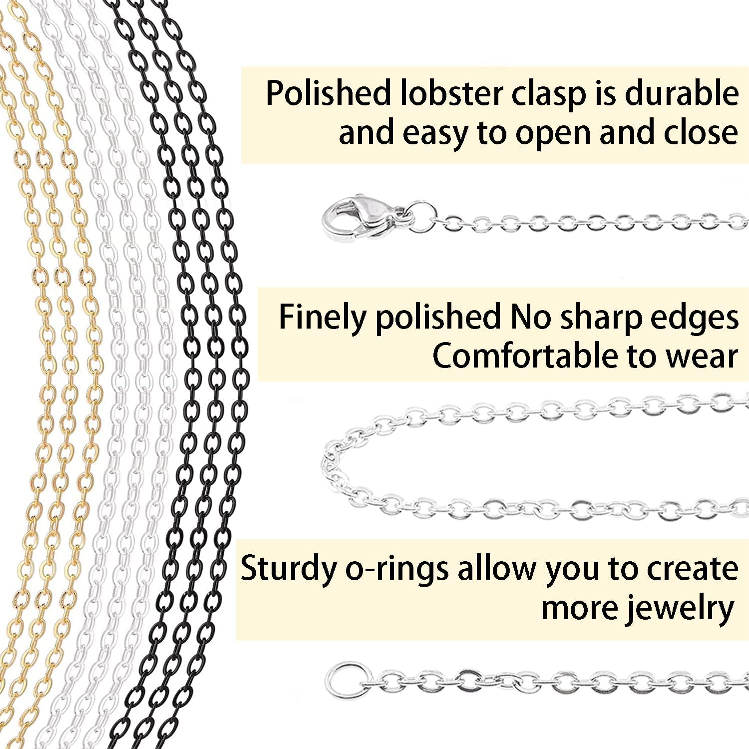 30ft Jewelry Making Chains Bulk 2mm Necklace Chains for Jewelry Making  Supplies, DIY Craft Earring Bracelet Making Findings, 3-Colors Gold Silver  Black Plated Metal Rolo Cable Link Chain Rolls 